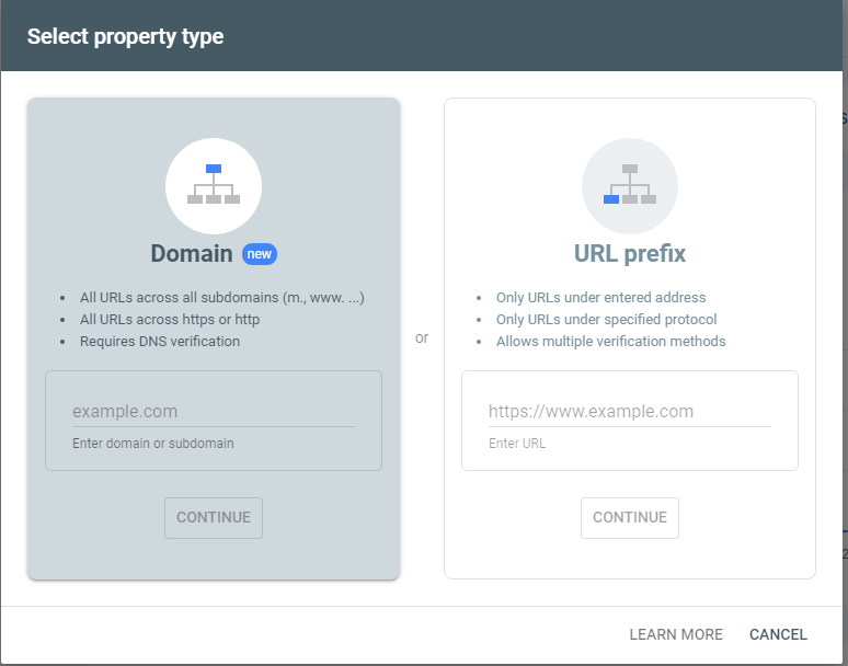 select google search console property