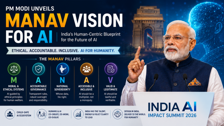 PM Modi Unveils ‘MANAV Vision’ for AI: India’s Human-Centric Blueprint for the Future of Artificial Intelligence