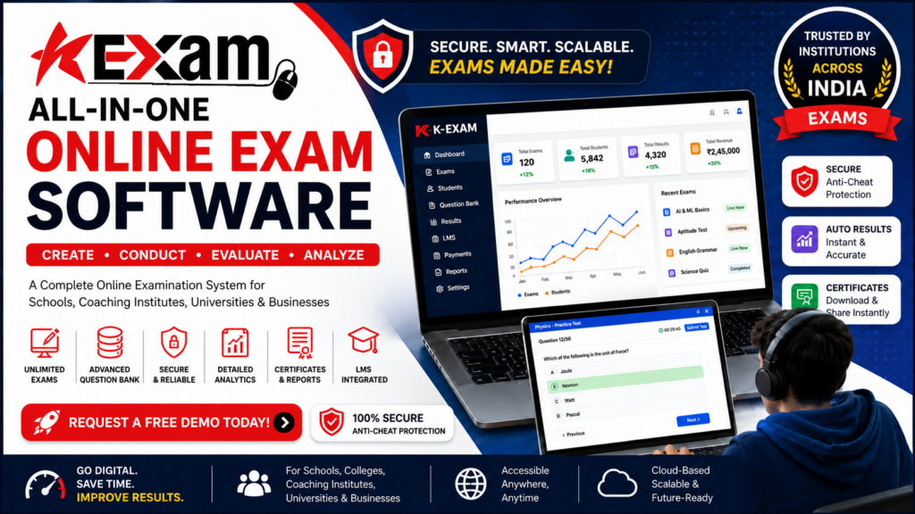 K-Exam: The Complete Online Exam Software for Schools, Coaching Institutes, Universities, and Businesses